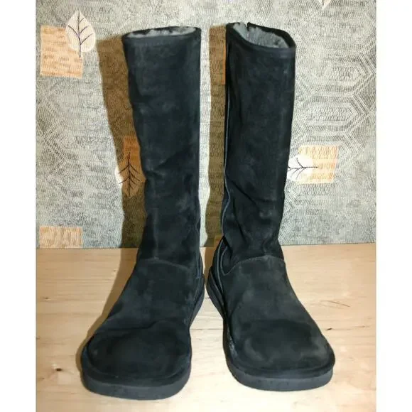 UGG Australia Black Leather Tall Boots w/Zipper 10 / 41 - Picture 2 of 7